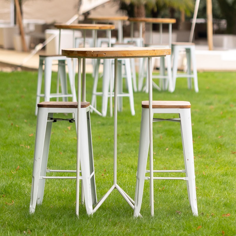 Barkruk Staal Wit met houten zitvlak