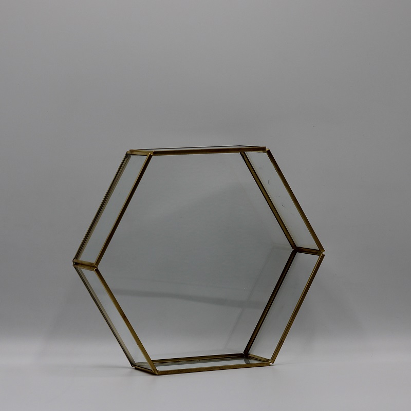 Box zeshoek glas goud