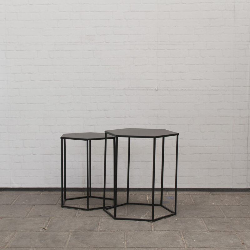 Bijzettafelset Metaal zwart zeshoekig (2 stuks)