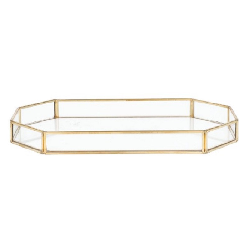 Dienblad goud glas achthoek