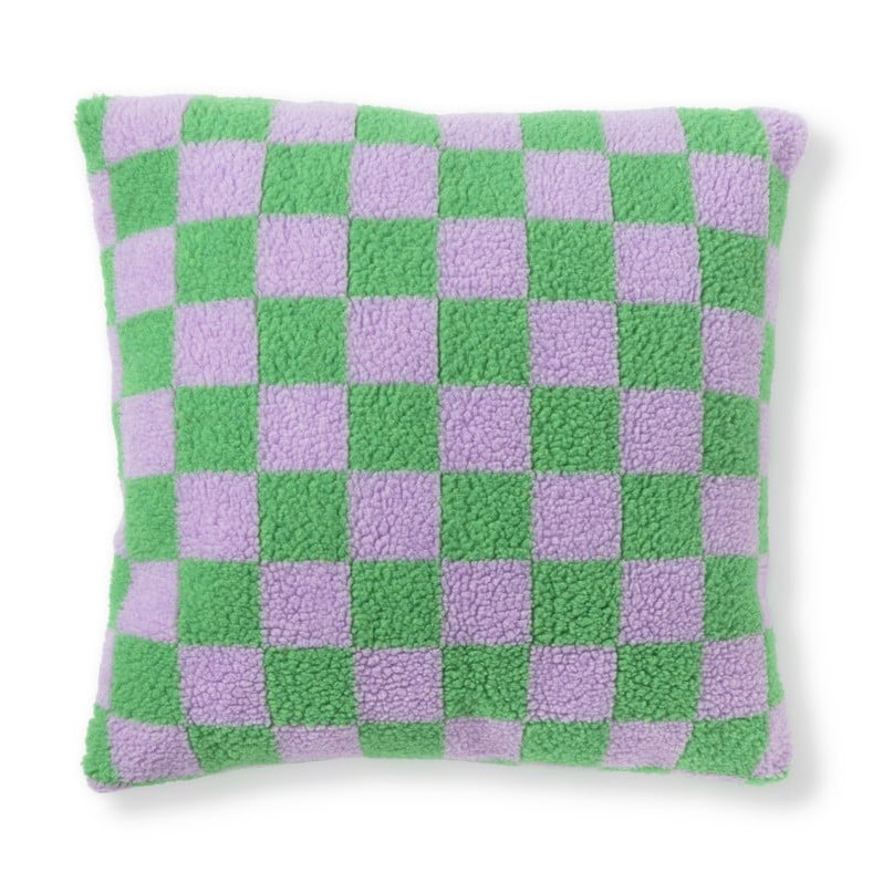 Kussen lila groen geblokt