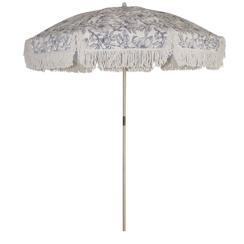 Parasol boho wit met blauwe print