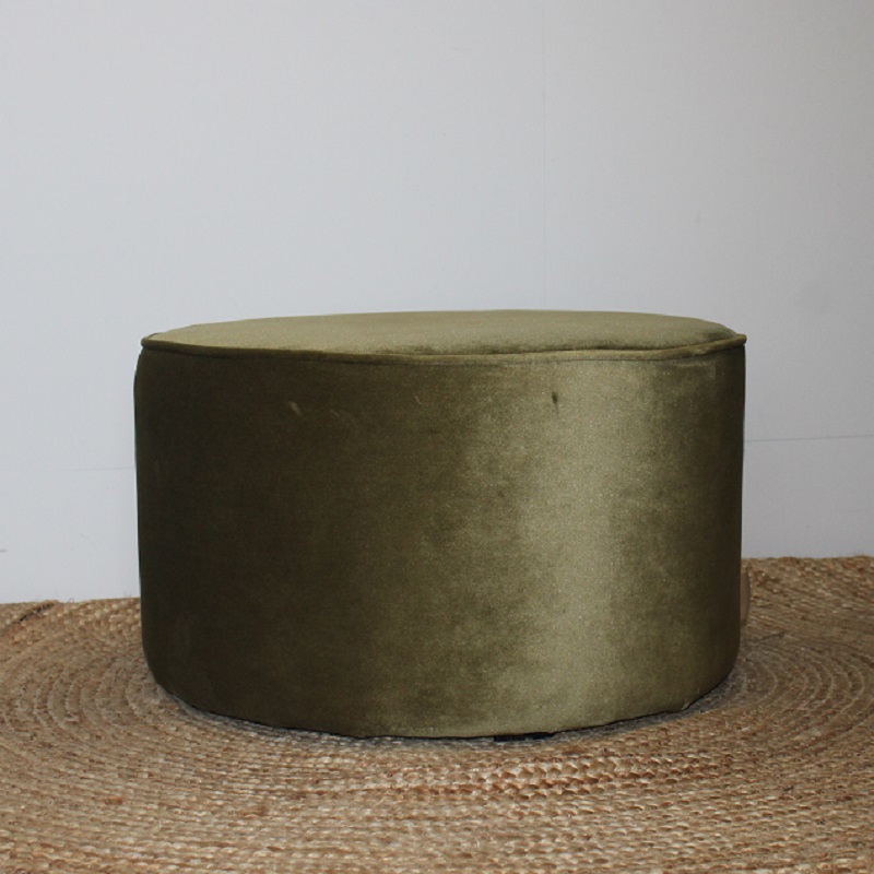 Poef velvet olijfgoud groot