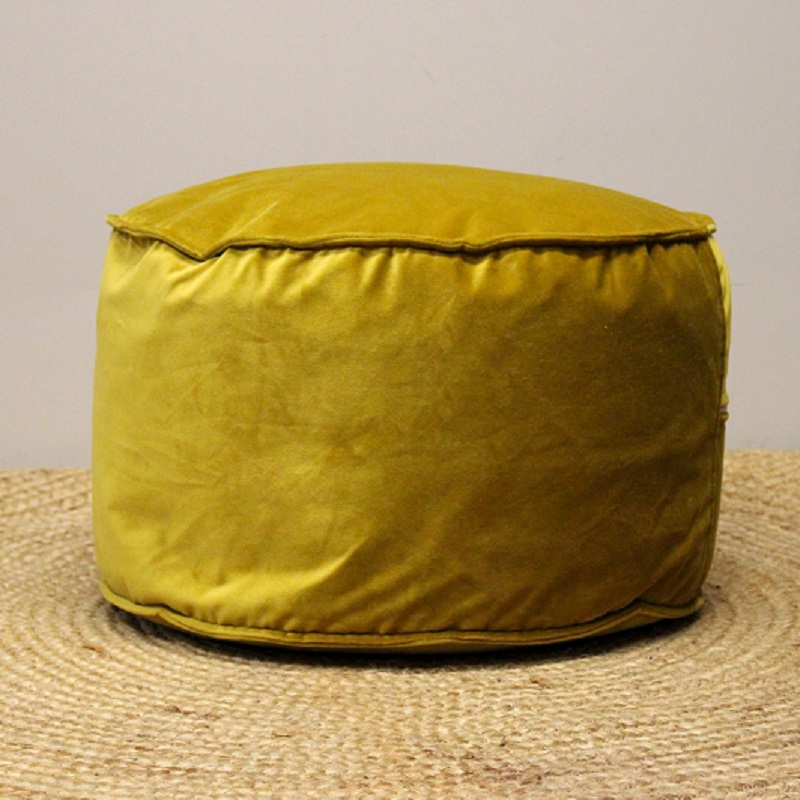 Poef velvet mosterd zacht