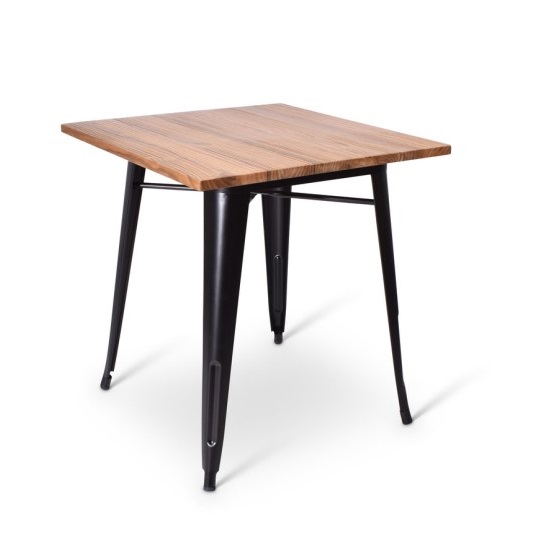 Terrastafel zwart met houten blad