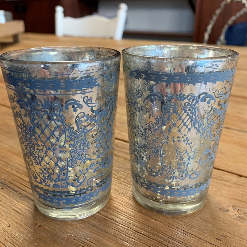 Waxinehouder blauw zilver