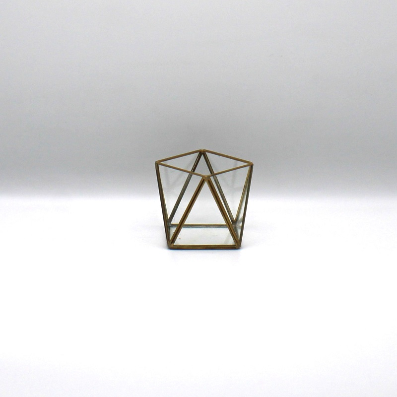 Waxinehouder glas goud geometrisch
