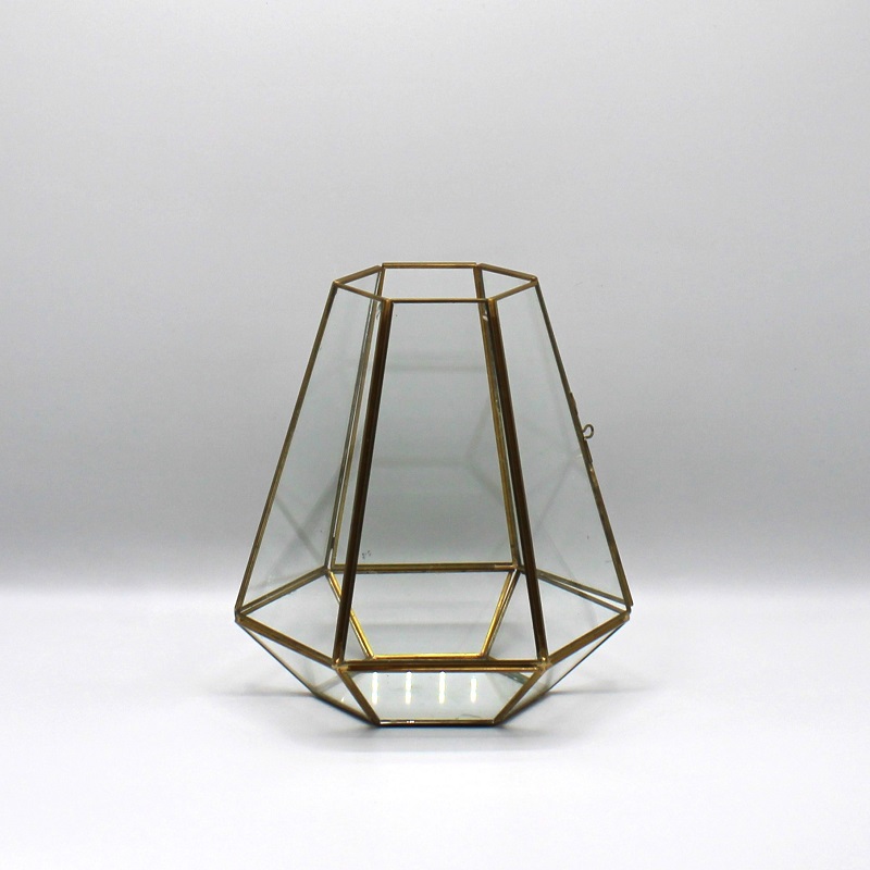 Windlicht glas goud zeshoek