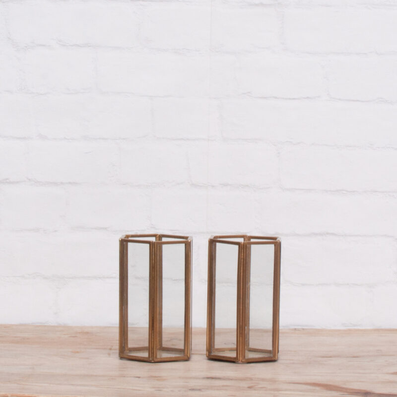 Waxinehouder goud zeshoek  groot