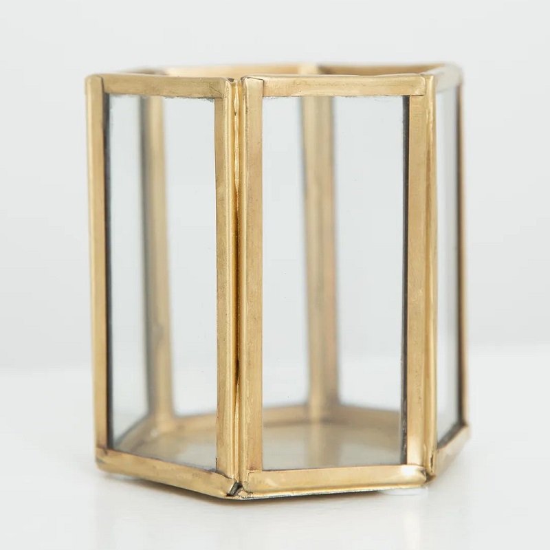 Waxinehouder goud zeshoek klein